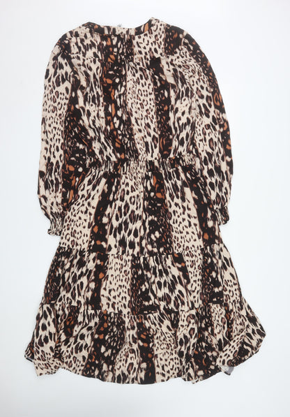 Principles Women Brown Animal Print Viscose A-Line Dress Size 12