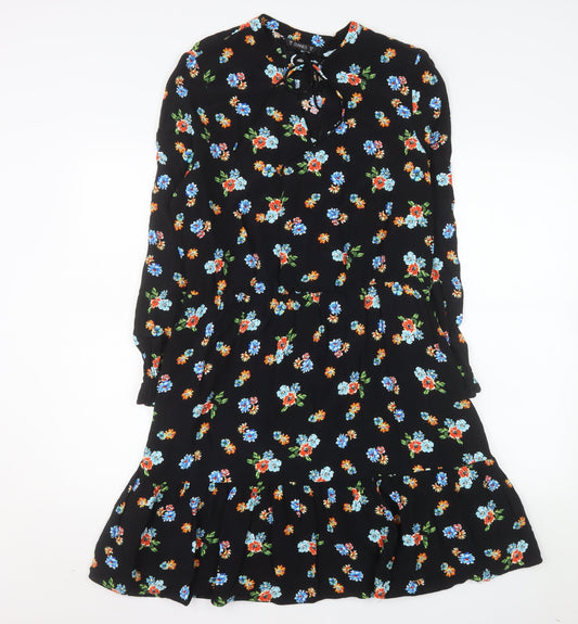 Dunnes Stores Women’s Black Floral A-Line Knee Length Dress Size 12