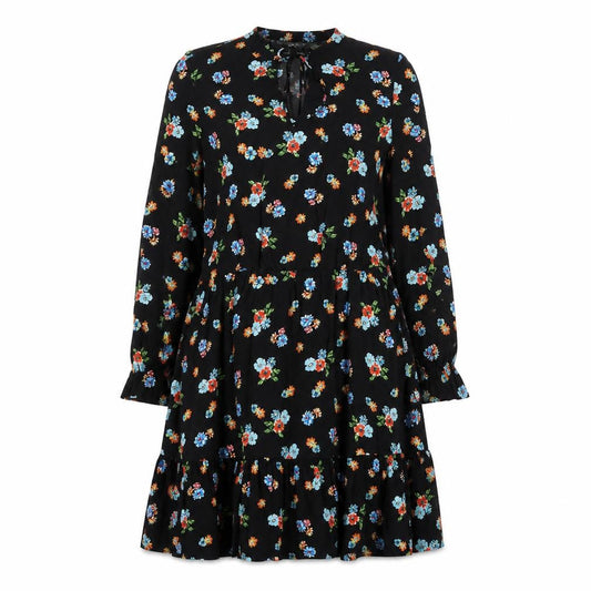 Front view of Dunnes Women’s Black Floral A-Line Knee Length Dress, size UK 12