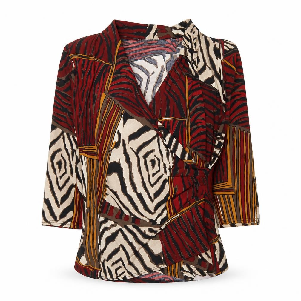 Voulez Vous Womens Multicoloured Animal Print Wrap Blouse Size 16 Polyester Blend