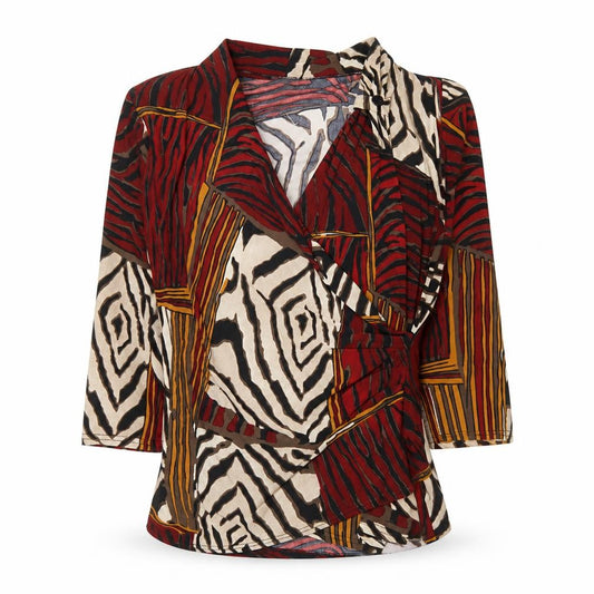 Voulez Vous Womens Multicoloured Animal Print Wrap Blouse Size 16 Polyester Blend