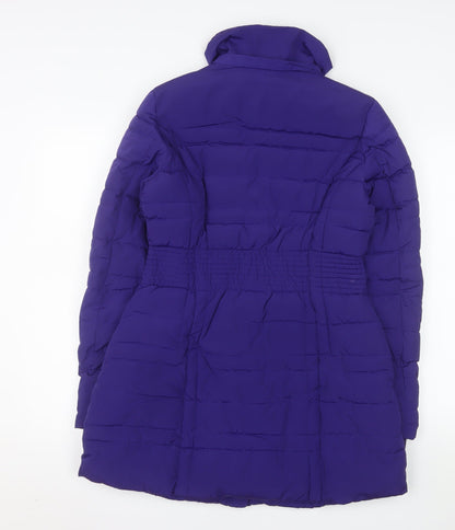Killah Women's Purple Long Puffer Coat Size S Elastic Waist Jacket