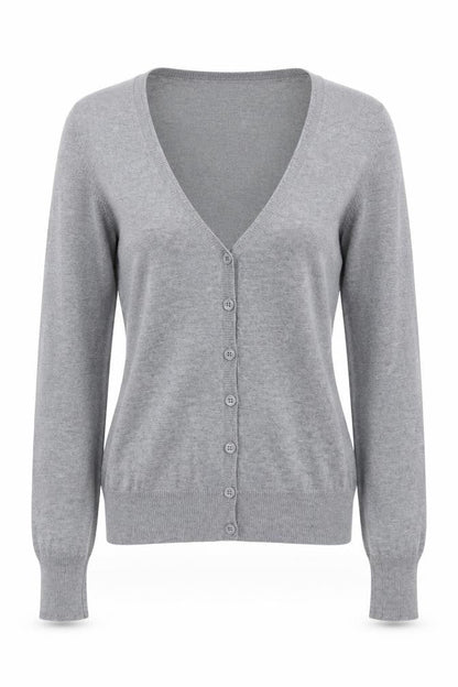 Bershka Women Grey V-Neck Button Knit Cardigan Size S