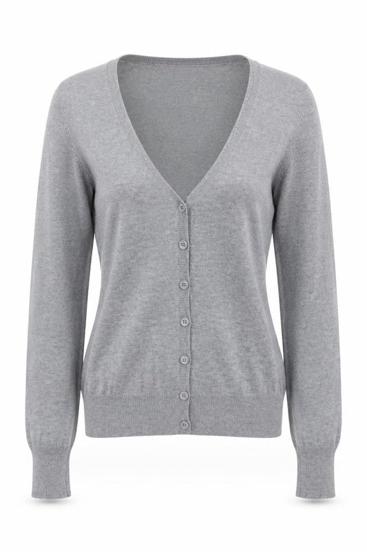 Bershka Women Grey V-Neck Button Knit Cardigan Size S