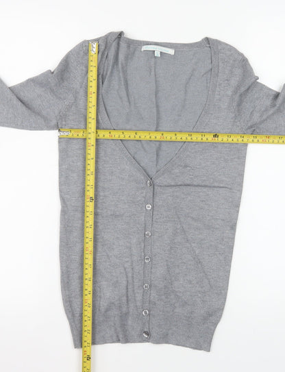 Bershka Women Grey V-Neck Button Knit Cardigan Size S