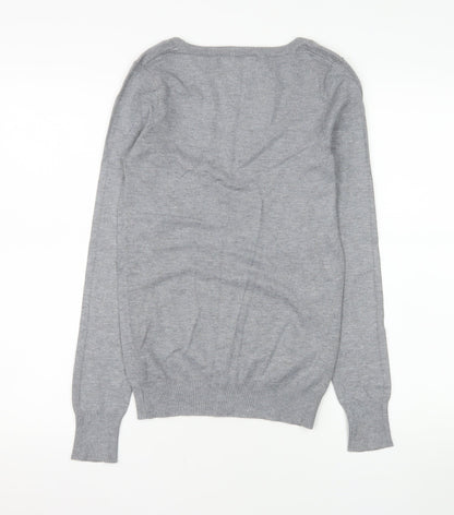 Bershka Women Grey V-Neck Button Knit Cardigan Size S