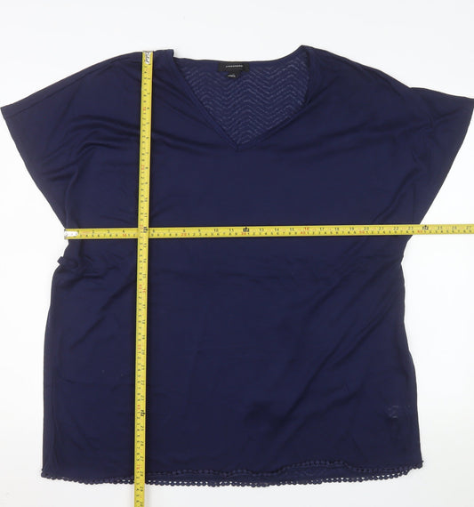Atmosphere Women’s Blue V-Neck Crochet Hem Short Sleeve Blouse Size M
