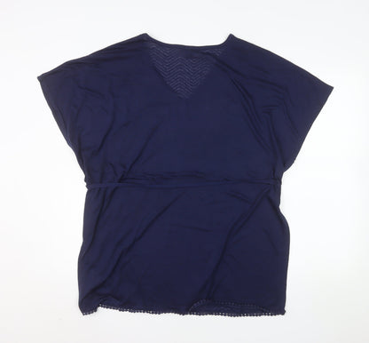 Atmosphere Women’s Blue V-Neck Crochet Hem Short Sleeve Blouse Size M
