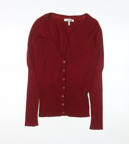 Bershka Women's Red V-Neck Long Sleeve Button Cardigan Size M
