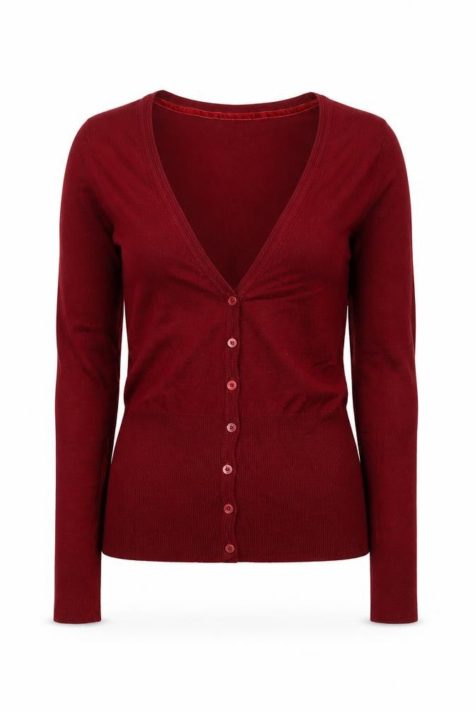 Bershka Women's Red V-Neck Long Sleeve Button Cardigan Size M