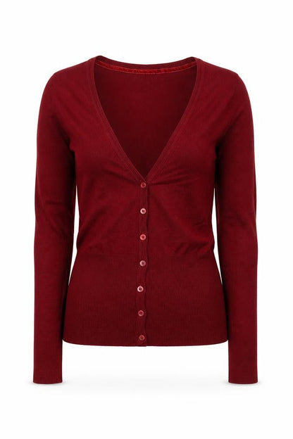 Bershka Women's Red V-Neck Long Sleeve Button Cardigan Size M