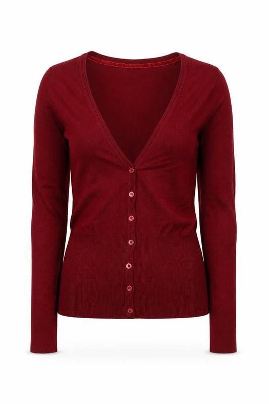 Bershka Women's Red V-Neck Long Sleeve Button Cardigan Size M
