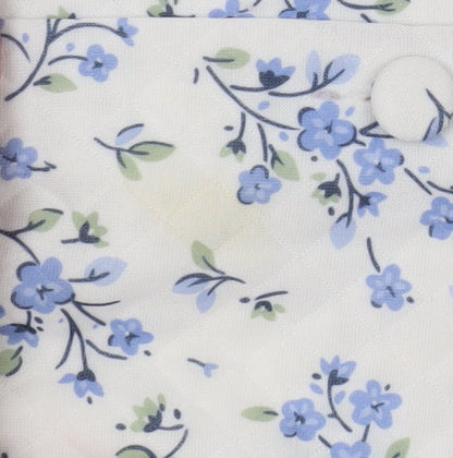 Marlon Womens White Blue Floral Quilted Coatigan Size 12