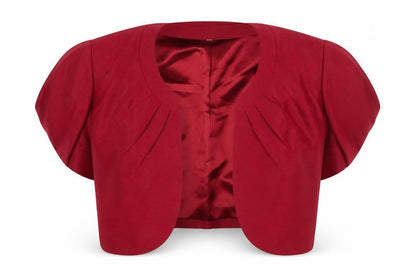 CC Women Red Linen Silk Cropped Bolero Jacket Size 12