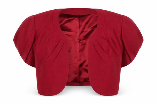 CC Women Red Linen Silk Cropped Bolero Jacket Size 12