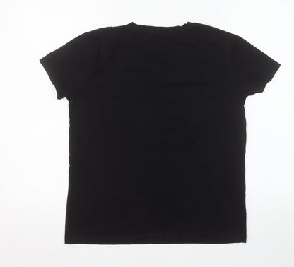 Stradivarius Women’s Black Cotton Floral NICE Print T-Shirt Size 8