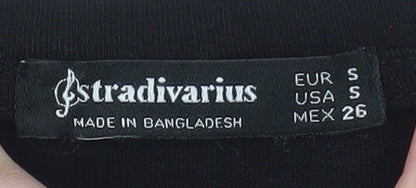Stradivarius Women’s Black Cotton Floral NICE Print T-Shirt Size 8