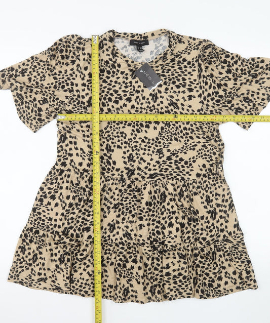 New Look Women’s Beige Animal Print Viscose Skater Dress Size 12