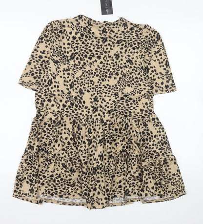 New Look Women’s Beige Animal Print Viscose Skater Dress Size 12