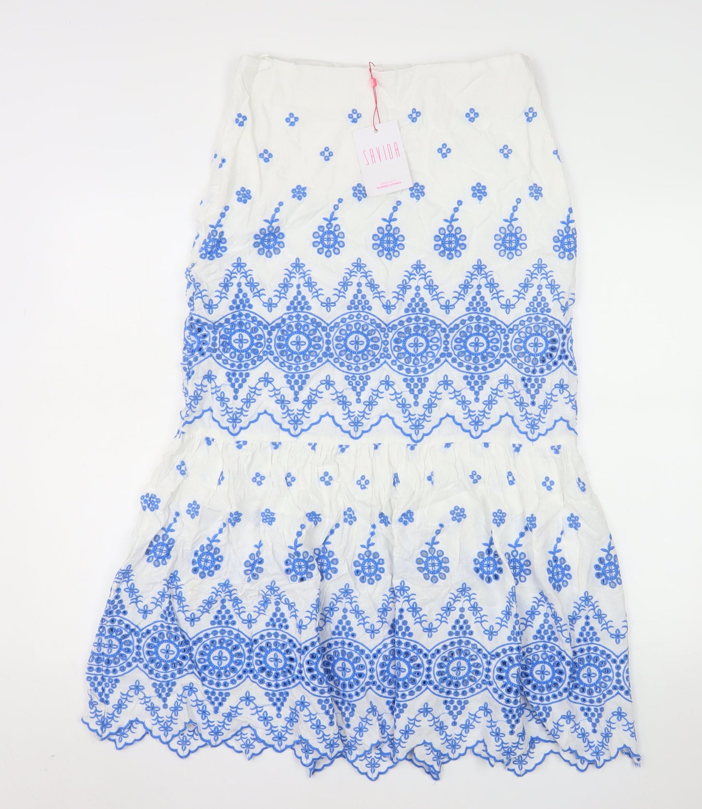 Savida Women's White Embroidered A-Line Midi Skirt Size 12