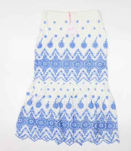 Savida Women's White Embroidered A-Line Midi Skirt Size 12