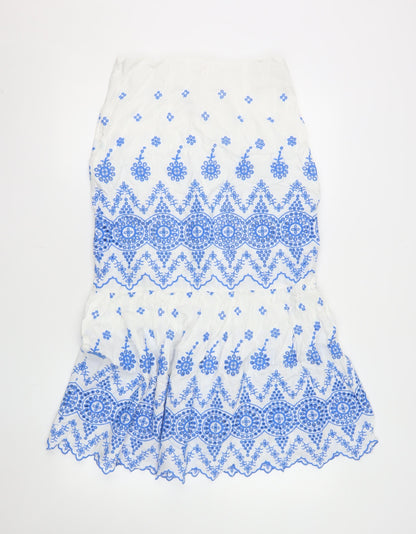 Savida Women's White Embroidered A-Line Midi Skirt Size 12