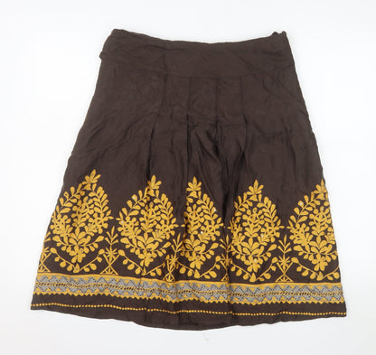 H&M Womens Brown Embroidered Floral A-Line Skirt Size 12