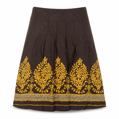 H&M Womens Brown Embroidered Floral A-Line Skirt Size 12