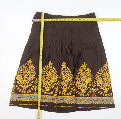 H&M Womens Brown Embroidered Floral A-Line Skirt Size 12