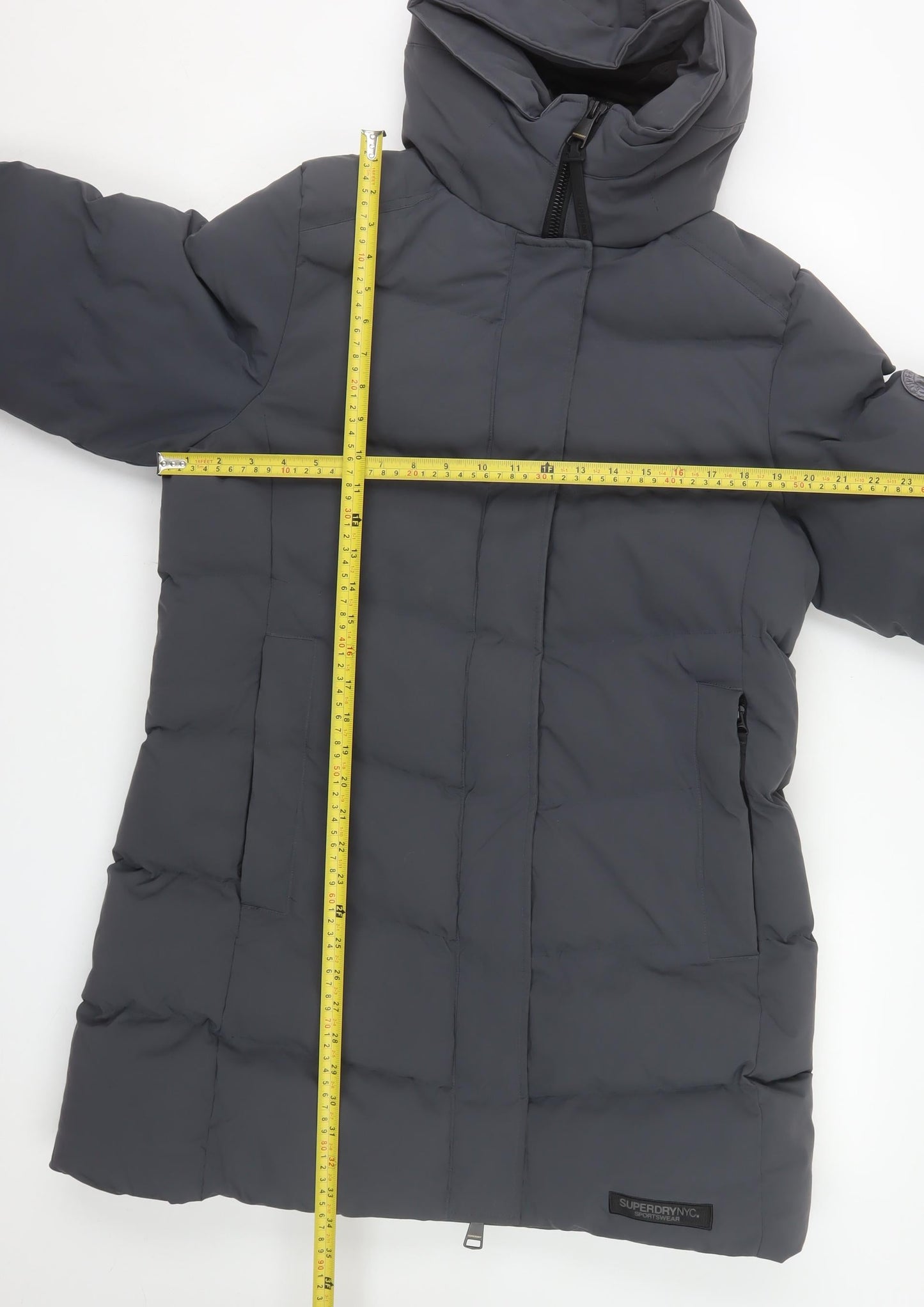 Superdry Womens Grey City Parka Coat Hooded Long Size 16