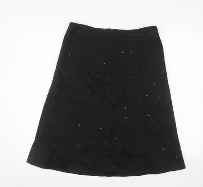 Oasis Women Black Size 12 A-Line Sequin Embroidered Skirt