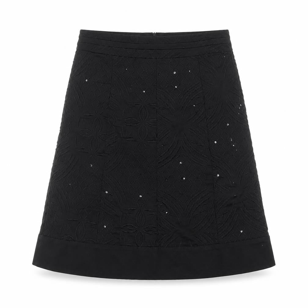Oasis Women Black Size 12 A-Line Sequin Embroidered Skirt