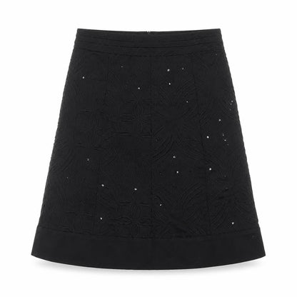 Oasis Women Black Size 12 A-Line Sequin Embroidered Skirt
