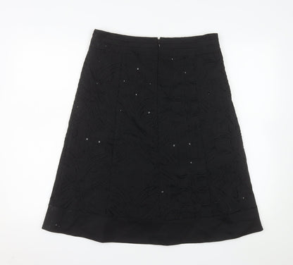 Oasis Women Black Size 12 A-Line Sequin Embroidered Skirt