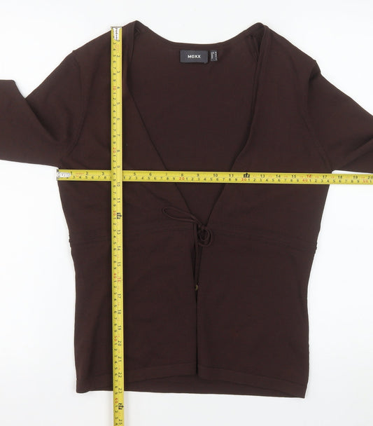 Mexx Women's Brown Wrap Blouse M 3/4 Sleeve V-Neck Top
