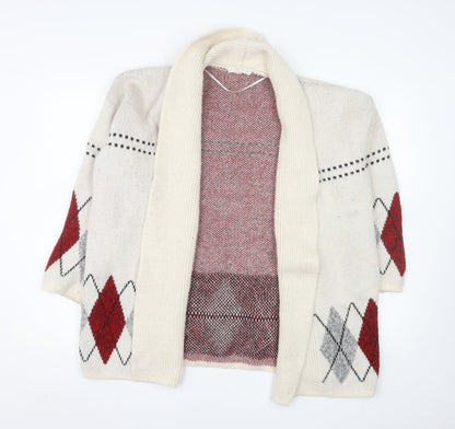 Mango Women’s Beige Argyle Wool Blend Knit Cardigan Size 8