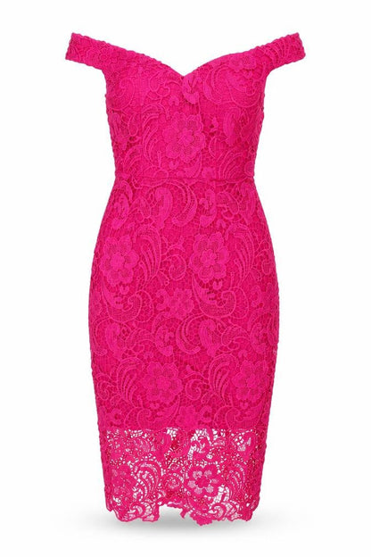 Amber Women’s Pink Lace Off Shoulder Bodycon Dress XS