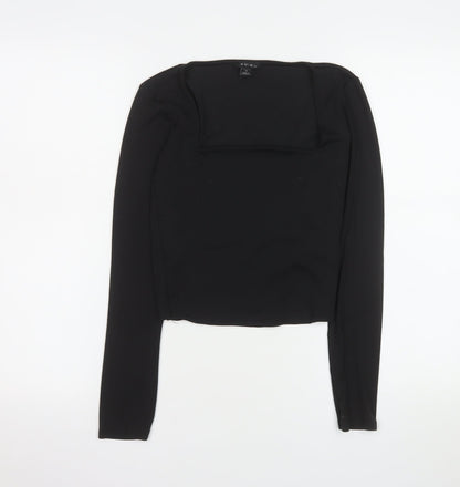 Amisu Women Black Cropped Long Sleeve Square Neck Blouse M
