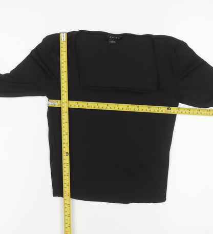 Amisu Women Black Cropped Long Sleeve Square Neck Blouse M