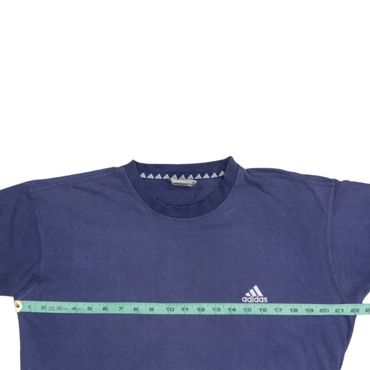 Adidas Men Blue Crew Neck Short Sleeve Cotton T-Shirt Size L