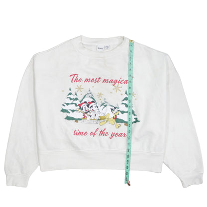 Disney Primark Women White XL Pullover Sweatshirt Mickey & Pluto Christmas