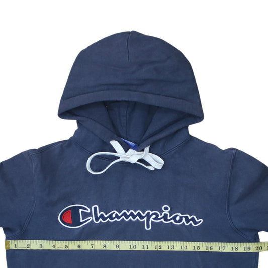 Champion Men's Blue Pullover Hoodie Small Embroidered Logo Cotton