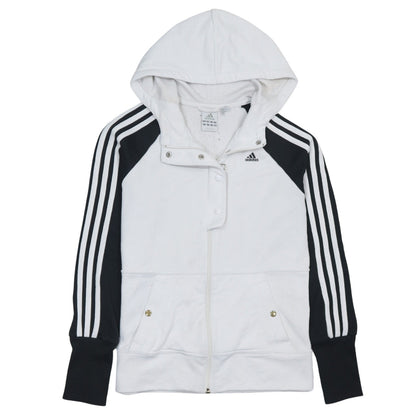 Adidas Womens White Full Zip Hoodie Size 12 Raglan Sleeve Sportswear