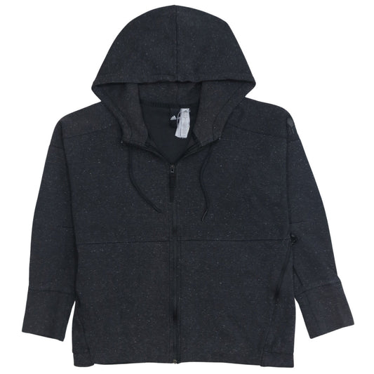 Adidas Women Black Full Zip Hoodie Size 16-18 L Hooded Sweatshirt