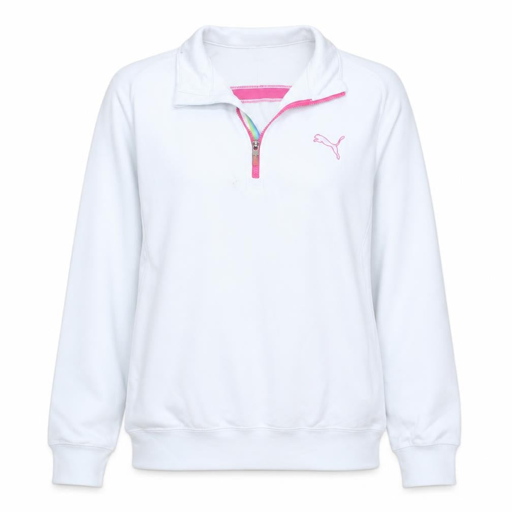 Puma Women's White Pink 1/4 Zip Pullover Sweatshirt M