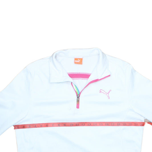 Puma Women's White Pink 1/4 Zip Pullover Sweatshirt M