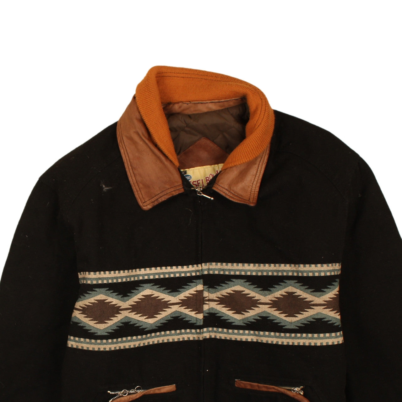 Diesel Men Brown Wool Leather Western Aztec Bomber Jacket L