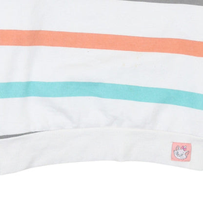 Disney Womens White Striped Marie Sweatshirt M