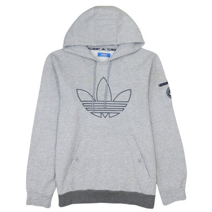 Adidas Mens Grey Pullover Hoodie M Logo Graphic Cotton Fleece