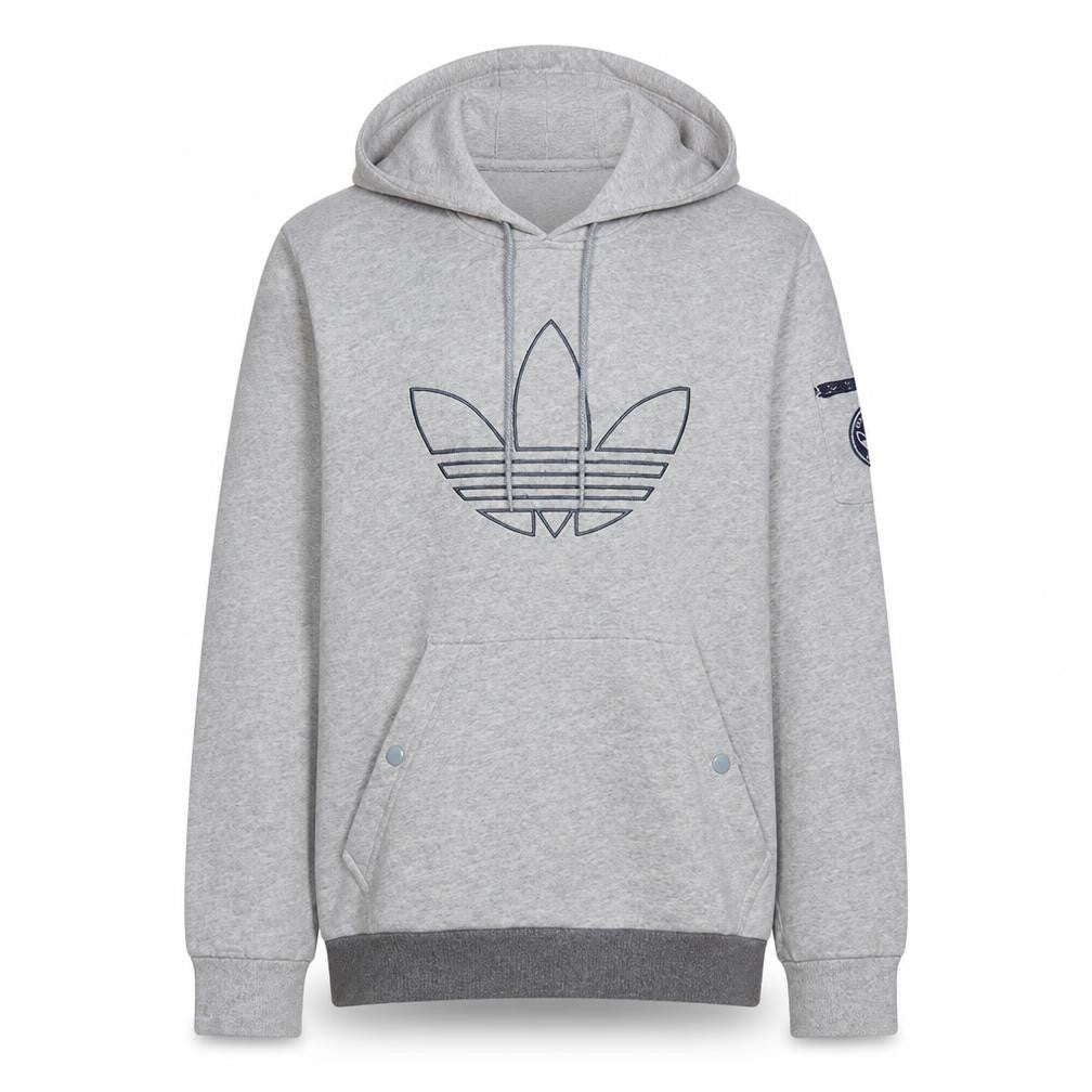 Adidas Mens Grey Pullover Hoodie M Logo Graphic Cotton Fleece